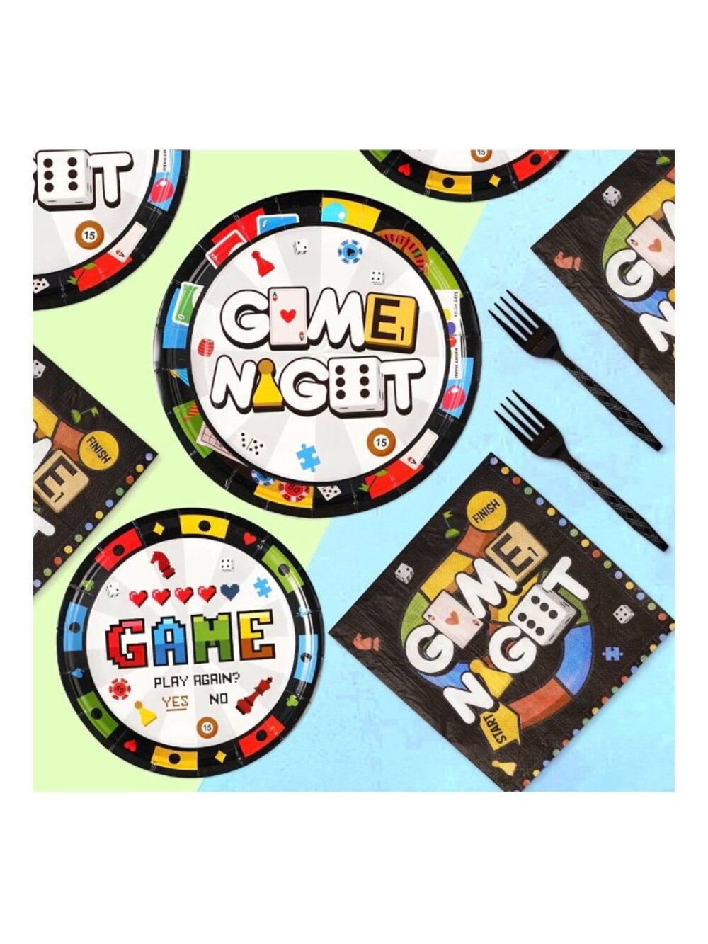 Game Night Party Supplies Includes Plates Napkins Forks For Board Game-Themed - Picture 5 of 5